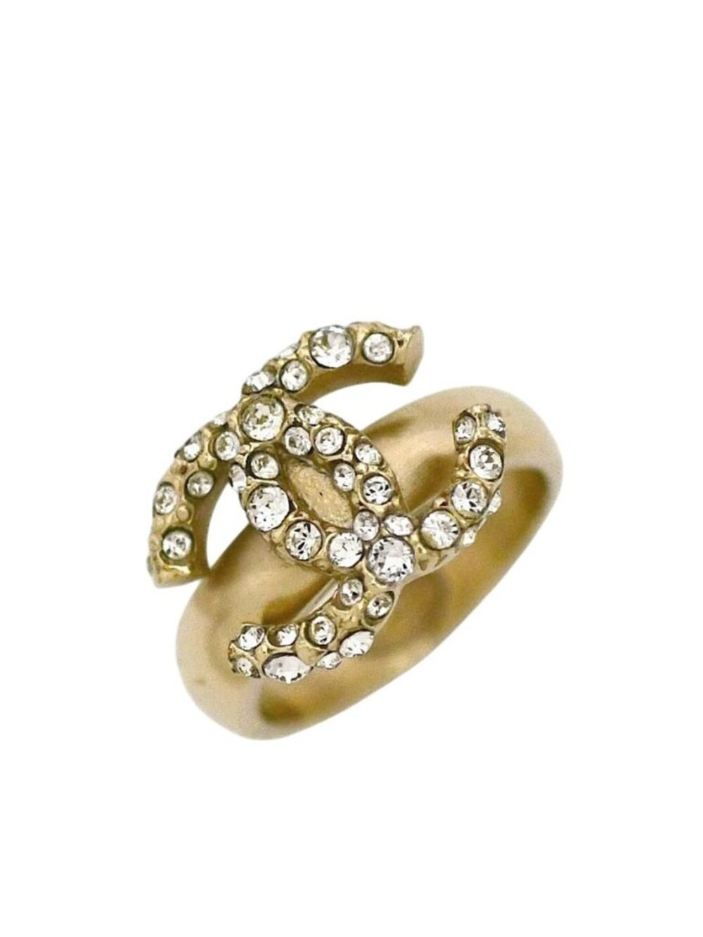 Chanel Ring Gold CC Logo Officially Repaired Rhinestone A